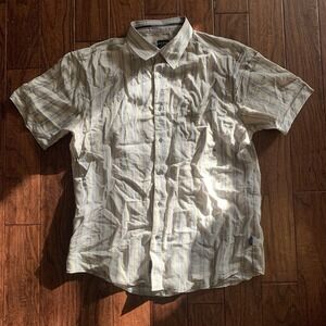 Kuhl Mens Large Short Sleeve Tan Stripe Hiking Short Sleeve Button Up Shirt